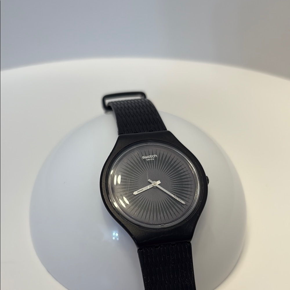 Swatch Black Smartwatch with Circular Display and Silicone Band